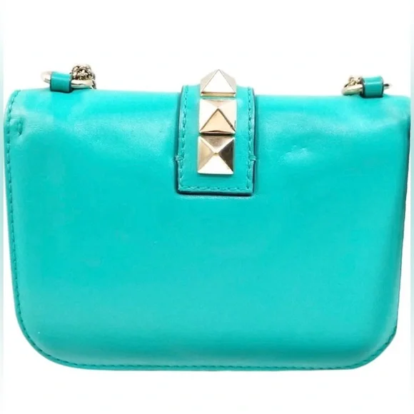 ❌SOLD❌ Valentino Garavani Teal Vitello Small Glam Lock Rockstud Bag - Picture 3 of 9